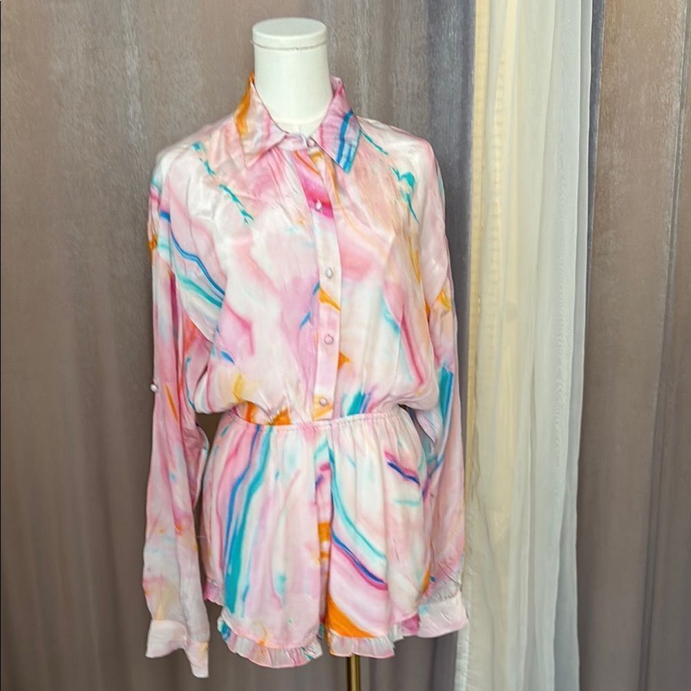 Rococo Sand 100% viscose Colorful Tie-Dye Button-Up Romper, M